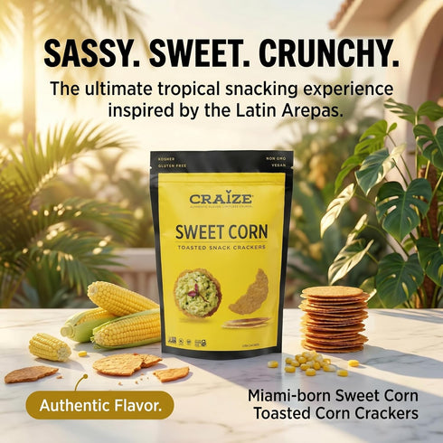 6 pack, 4 oz Craize Sweet Corn Crisps | Gluten Free, Vegan, Kosher, Toasted Corn Crackers | each