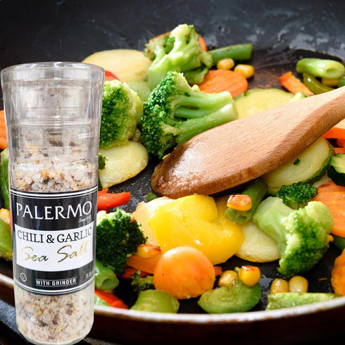 The Become your own BOSS Academy 3.9 Oz Palermo Chili & Garlic Sea Salt Seasoning with Grinder Bottle, Savory Seasoning