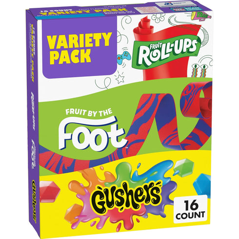 Fruit Roll-Ups, Fruit by the Foot and Gushers Fruit Flavored Snacks Variety
