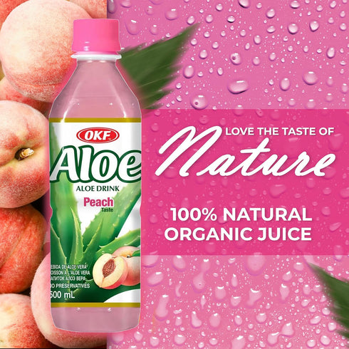 16.9 oz. Pack 20), OKF Aloe Vera Drink Juice with Pure Aloe Pulp, Variety, (Peach, of Plant Based Drink, Korean drinks