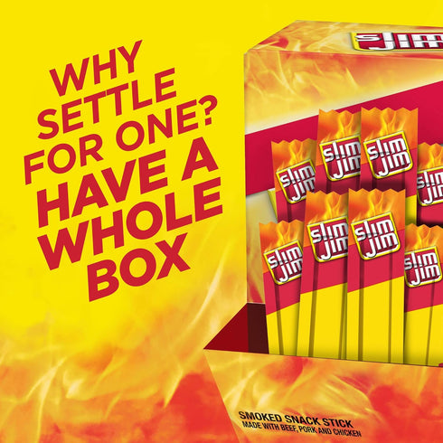 2g 0.44 oz. (100 Count) Slim Jim Smoked Meat Sticks, Original Flavor, Protein Per Stick, Snack Size