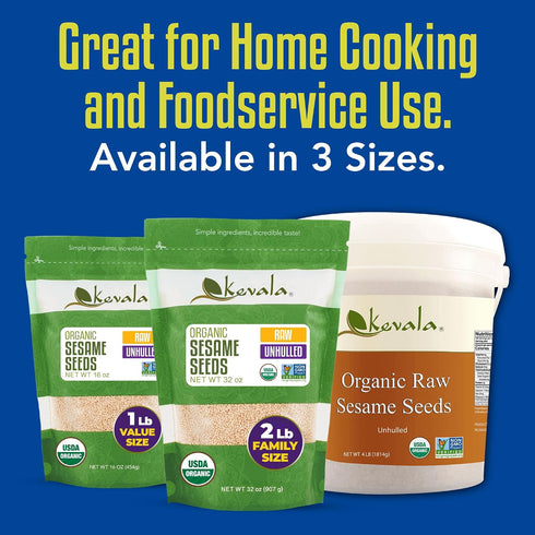 2 lb, 32 oz Kevala Raw Sesame Seeds Unhulled - Crunchy Seasoning with a Nutty Flavor for Healthy Snacks and Noodles