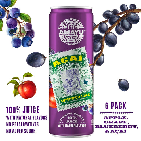 100% Immune 3 11oz (6-Pack) Amayu Exotic Super Fruit Juice | Acai | Organic Juice From the Amazon | NO Sugar Added |