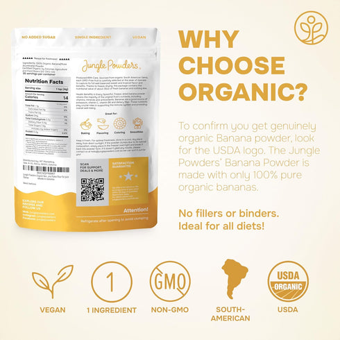 5 Jungle Powders Organic Banana Powder for Smoothies Ounce Bag Freeze Dried Banana Powder Extract for Baking Flavoring