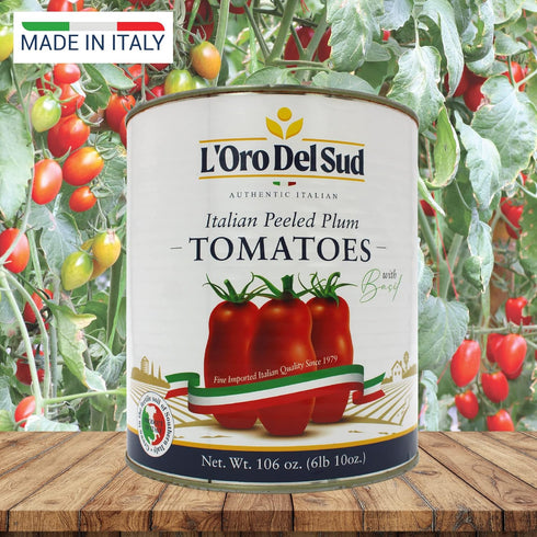 3.4 (106 oz) LOro Del Sud Italian Whole Peeled San Marzano Style Plum Tomatoes in Tomato Puree with Basil Authentic