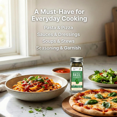 THE HOLLY TREE 0.7 oz Organic Basil Leaves - Dried Basil Seasoning with Fresh Flavor - USDA Organic, Kosher, Gluten