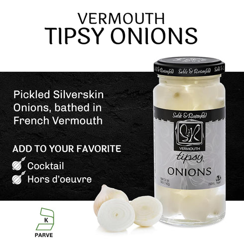 5 oz Pack 5 Tipsy Cocktail Onions in Jar with French Vermouth - Pickled Silverskin Onions for Cocktails, Appetizers