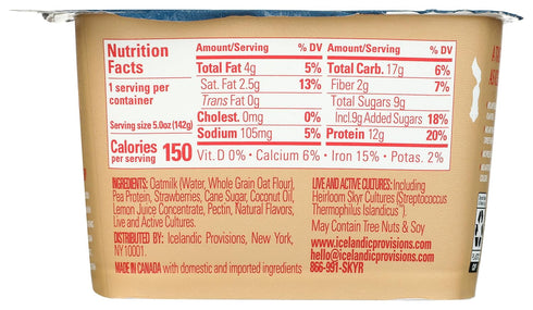 5 Icelandic Provisions, Yogurt Skyr Oat Strawberry, Ounce