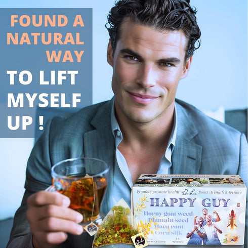 100% 11-Herb Dr.Lus Happy Tea for Guy | Natural Energy Tea for Men | Supports Prostate, Vitality & Fertility | Blend