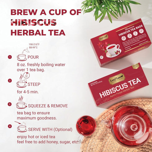 240 Count, 100% (Pack 6) LeafLea Hibiscus Tea Bags Individually Wrapped, Natural Hibiscus Flower Herbal Tea