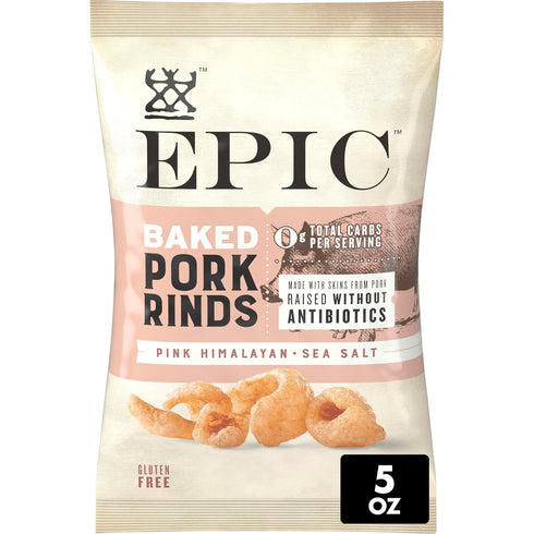EPIC Pink Himalayan and Sea Salt Baked Pork Rinds, Keto Friendly, Protein