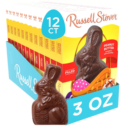 Russell Stover Peanut Butter Milk Chocolate Easter Bunny Candy, 3 Oz, 12