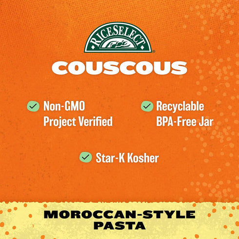 26.5-Ounce (Pack 1) RiceSelect Couscous, Moroccan-Style Wheat Couscous Pasta, Non-GMO, Jar