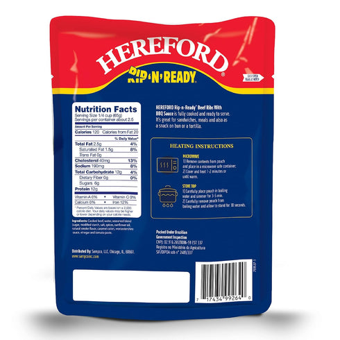 12g 6oz 12) Hereford Beef Ribs with BBQ Sauce | Shelf Stable | Fully Cooked | Ready-to-Eat | Beef Raised with No Added