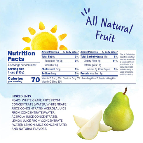 Dole Fruit Bowls Diced Pears in 100% Juice, 4oz, 24 Total Cups, Gluten & Dairy Free, Bulk Lunch Snacks