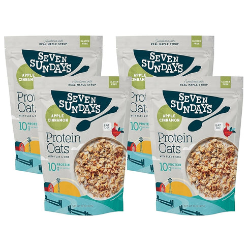 Seven Sundays Protein Oats, Apple Cinnamon, 32 Oz Bag (Pack of 4),