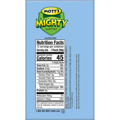 3.2 Oz 48 Count (4 Packs 12), Mott's Mighty Honeycrisp Apple Applesauce, Clear Pouches, of No Sugar Added, Good Source
