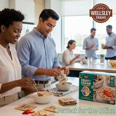 Wellsley Farms 40 Pack (8x 12x 8x 12x Fruit And Cream Instant Oatmeal Variety. Banana, Peach, Blueberry, Strawberry)