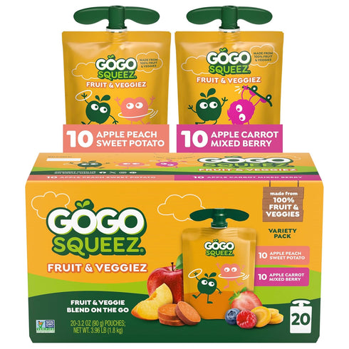 GoGo squeeZ Fruit & veggieZ Applesauce and Puree Variety Pack, Pedal Peach