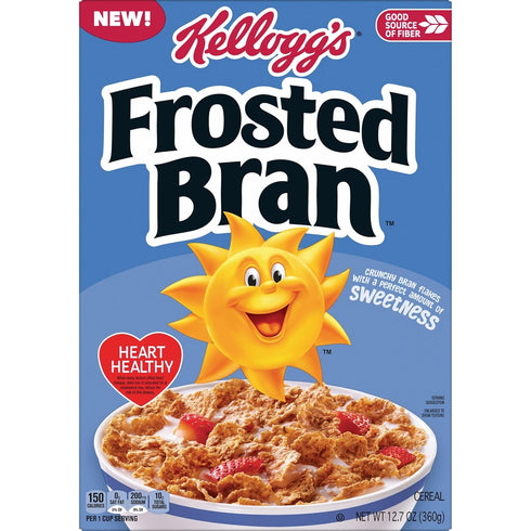 12.7oz (Pack 2) Kellogg's Frosted Bran Breakfast Cereal, Fiber Cereal, Family Breakfast, Original, Box