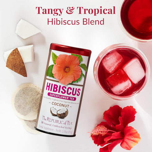 The Republic of Tea Hibiscus Coconut Superflower Herbal Tea, 36 Count