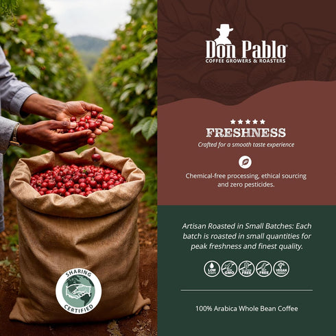 2LB 100% 2lb Don Pablo Gourmet Coffee - Brazil Cerrado - Medium Dark Roast - Whole Bean Coffee - Arabica Beans - Low