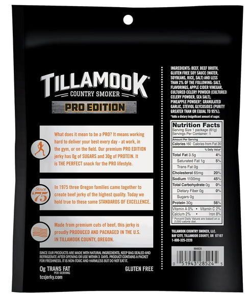 Country 2.14 Oz (3 Pack) Tillamook Beef Jerky, Smoker PRO Edition, Zero Sugar Teriyaki, Real Hardwood Smoked Fresh