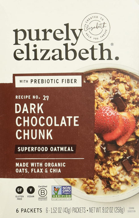 Purely Elizabeth, Oatmeal Superfood Dark Chocolate Chunk Multipack, 1.52 Ounce, 6 Pack