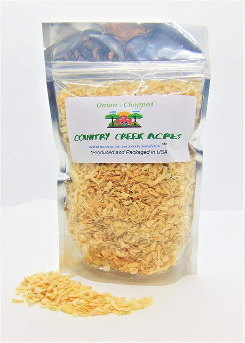 16 oz Dried and Chopped Onion - A sharp, toasty onion flavor