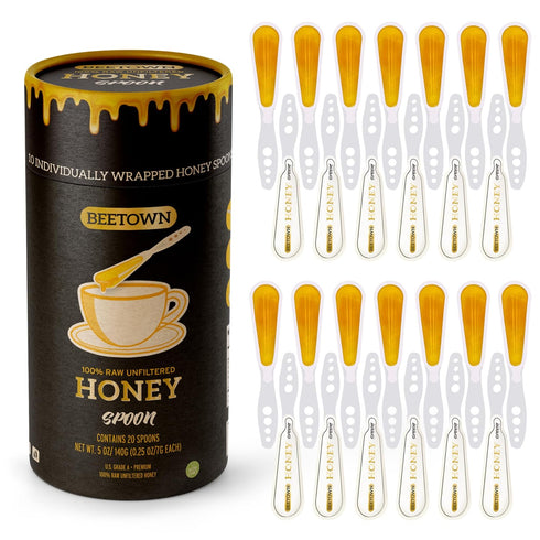 Elephant Park 100% 20 Pack Raw Unfiltered Honey Spoon Stirrer Premium US Grade A Non-GMO Individually Wrapped