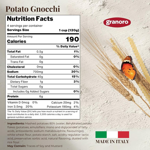 17.6 oz (500g) (Pack 3) Granoro Italian Potato Gnocchi Pasta, Soft Traditional Potato Dumplings, Authentic Italian