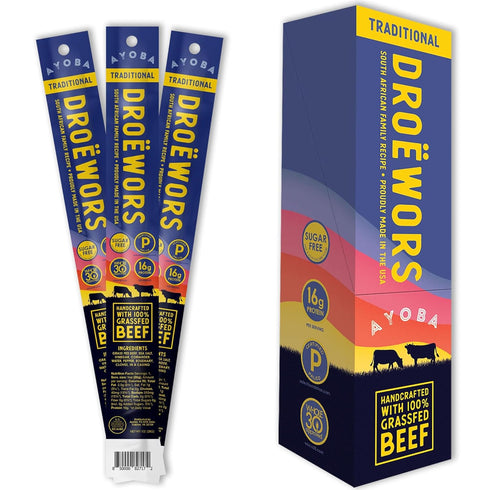 Ayoba Beef Sticks Traditional (1 Ounce, Pack of 12) 16g High Protein