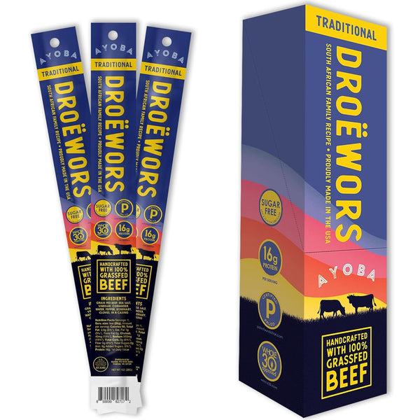 Ayoba Beef Sticks Traditional (1 Ounce, Pack of 12) 16g High Protein