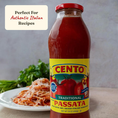 Cento 24 Oz (Pack 6) 100% Tomato Passata of Fresh Italian Sieved Tomato Puree for Homemade Pasta Sauce, Soup, Pizza