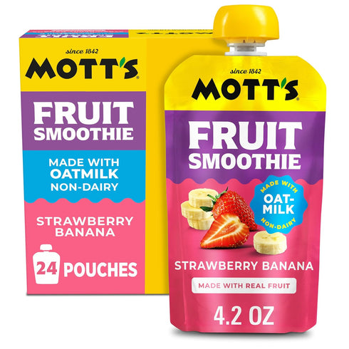 Motts Fruit Smoothies Strawberry Banana, 4.2 oz Clear Pouches, 24 Count (6