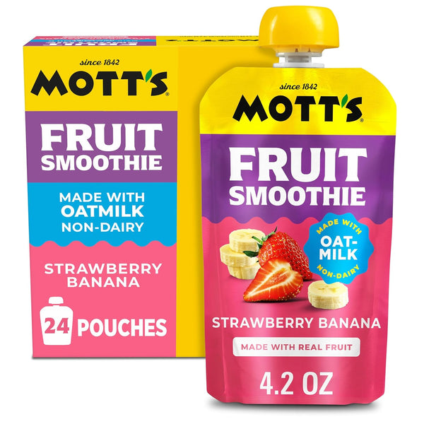Motts Fruit Smoothies Strawberry Banana, 4.2 oz Clear Pouches, 24 Count (6