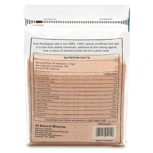 100% (2.5 Lb The Original Salt Company Pink Himalayan Salt, organic, kosher, fine grain, and gluten-free. Perfect