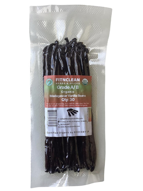 30 5"-7" Organic Madagascar Vanilla Beans Grade A/B. Certified USDA Organic. by FITNCLEAN VANILLA. Bourbon Fresh Whole