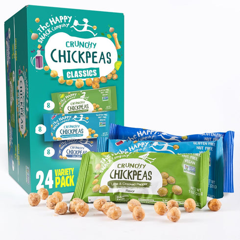 Pack (Pack 24 1oz) 8 x8 x8. Happy Snack Company Crunchy Chickpeas Classics Variety - High Fiber Vegan Protein Snacks