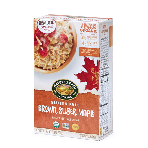 32 Packet, 31g 4g 11 Ounce(Pack 4) Nature's Path Organic Gluten Free Brown Sugar Maple Instant Oatmeal, Non-GMO, Whole