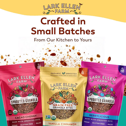 8 oz 3 Pack Lark Ellen Farm Vanilla Cinnamon Granola Clusters, Gluten Free, Vegan, Certified Organic, Low Sugar Healthy