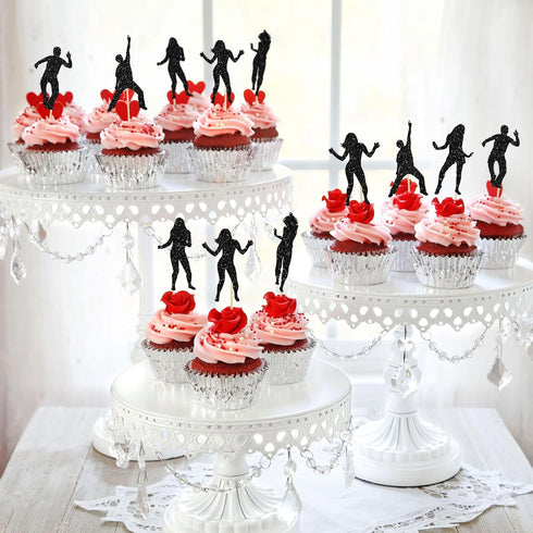 Ephlyn 24Pcs Dancing Cupcake Toppers Glitter Dancing Hip Hop Theme Cake Toppers Birthday Cake Decoration for Wedding