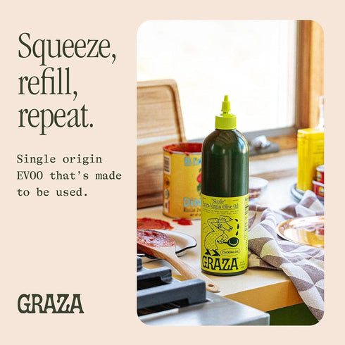 33.8 Oz (1L) Graza Sizzle Extra Virgin Olive Oil, Cooking Oil - High Polyphenol Peak Harvest EVOO Cooking Oil in a