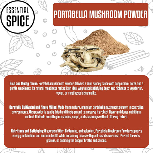 (1 lb) Essential Spice Portabella Mushroom Powder Earthy, Umami-Rich Flavor Perfect for Seasoning, Sauces, Soups