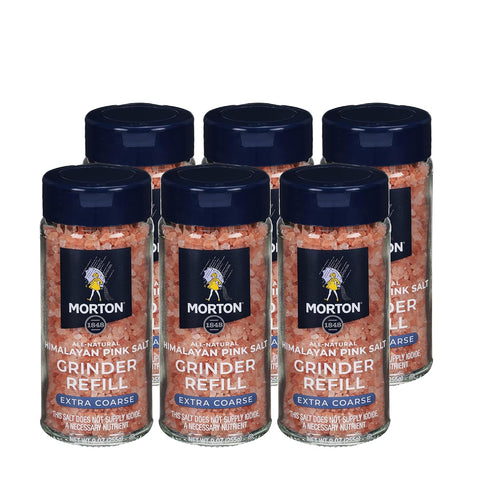 Morton All-Natural Himalayan Pink Salt, Extra Coarse, (9 oz), Grinder Refill, 6-Pack,