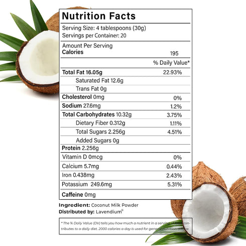 10oz 100% Lavendium, Coconut Milk Powder, Natural, Unsweetened, Perfect for Cake, Coffee, Tea, Creamer Alternative, No