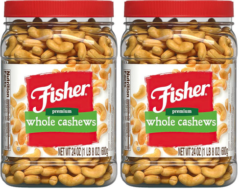 Fisher Snack Premium Whole Cashews,24 Ounces,Roasted with Sea Salt,No Artificial Colors or