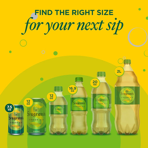 7.5 oz, 10 Pack Seagrams Ginger Ale Soda Soft Drinks, fl