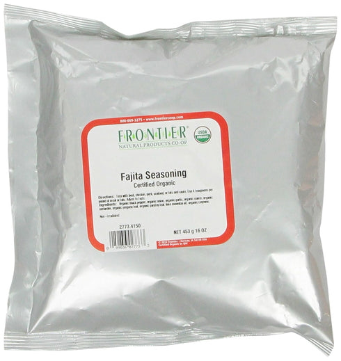 Frontier Co-op Fajita Seasoning, 1 lb Bulk Bag for Beef or Chicken Tacos, Smoky Chili Heat, Organic