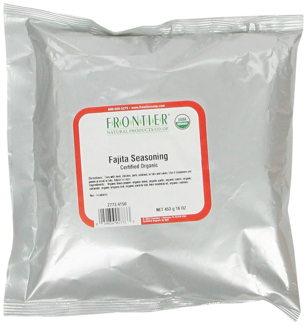Frontier Co-op Fajita Seasoning, 1 lb Bulk Bag for Beef or Chicken Tacos, Smoky Chili Heat, Organic